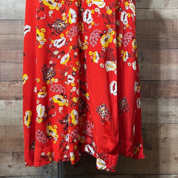 Free People Jess Wrap Dress in Red-Orange Floral Size M - Picture 5 of 16